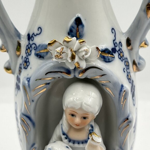 Vintage 1960s Norleans 2 Victorian Style Porcelain Figurine Vases Made In Japan - Picture 14 of 15